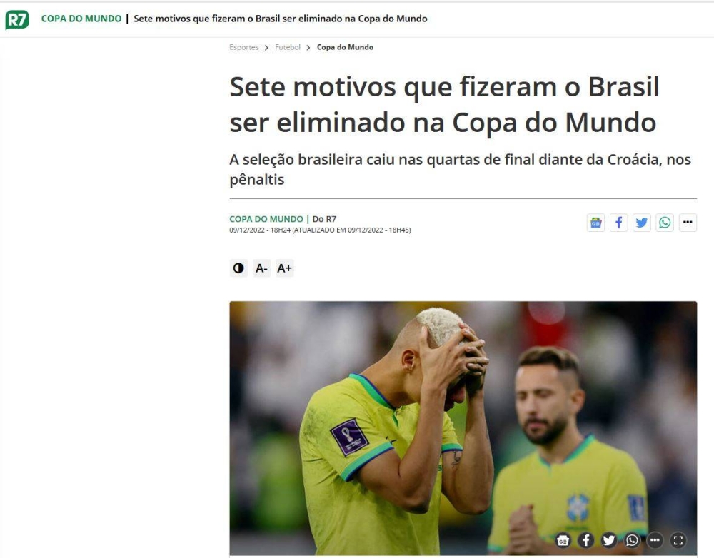 Sete motivos que fizeram o Brasil ser eliminado na Copa do Mundo